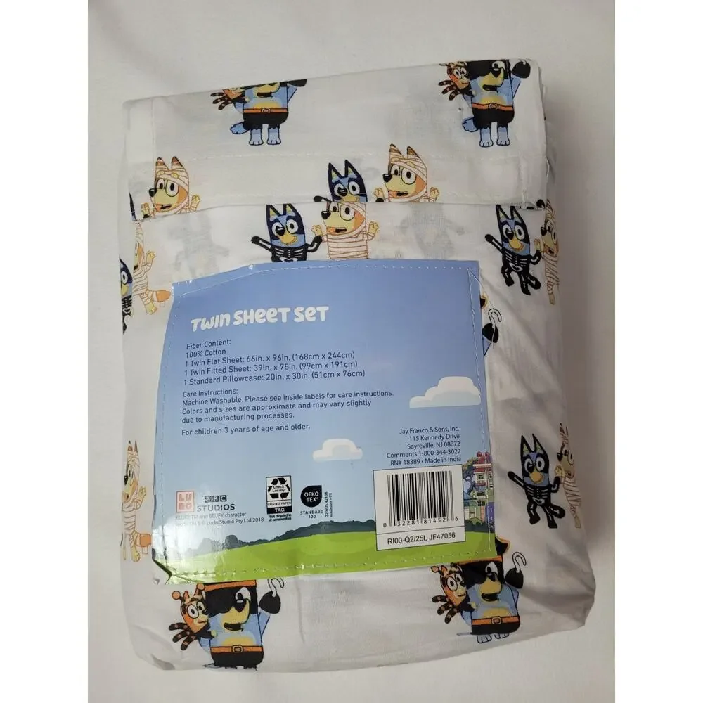 Bluey & Bingo Halloween Cotton Twin Sheet Set Mummy & Skeleton Sheets